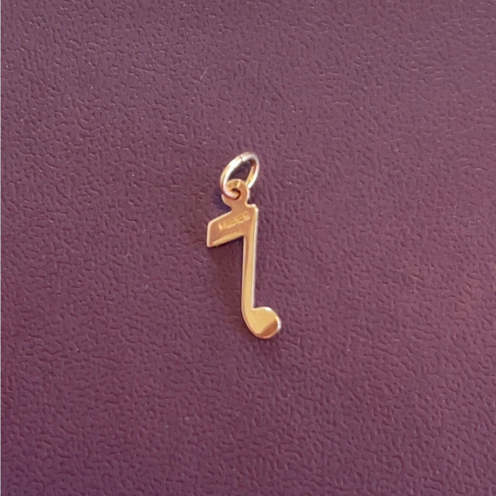 Solid Gold Music Note Charm Pendant - Picture 2 of 3